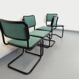 Set of 4 vintage Marcel Breuer Cesca B32 Bauhaus style chairs in black metal, black wood and v fabric
