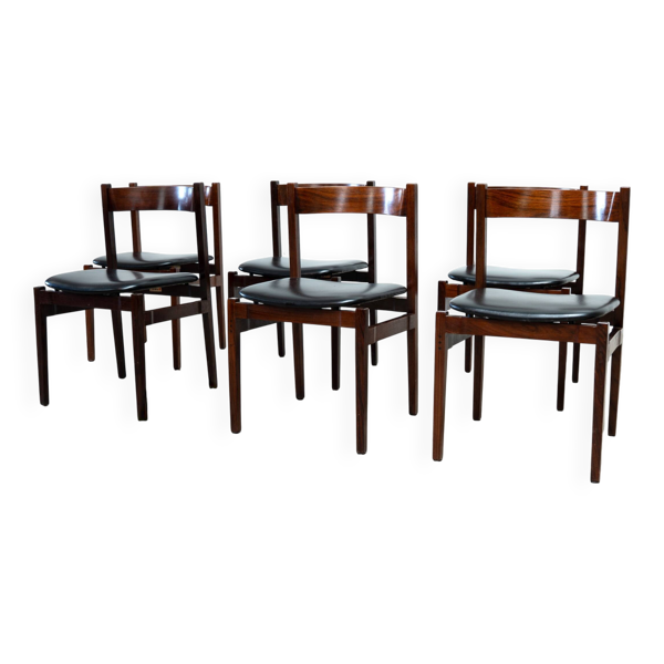 Ensemble de six chaises de salle à manger en palissandre modèle 101 par Gianfranco Frattini