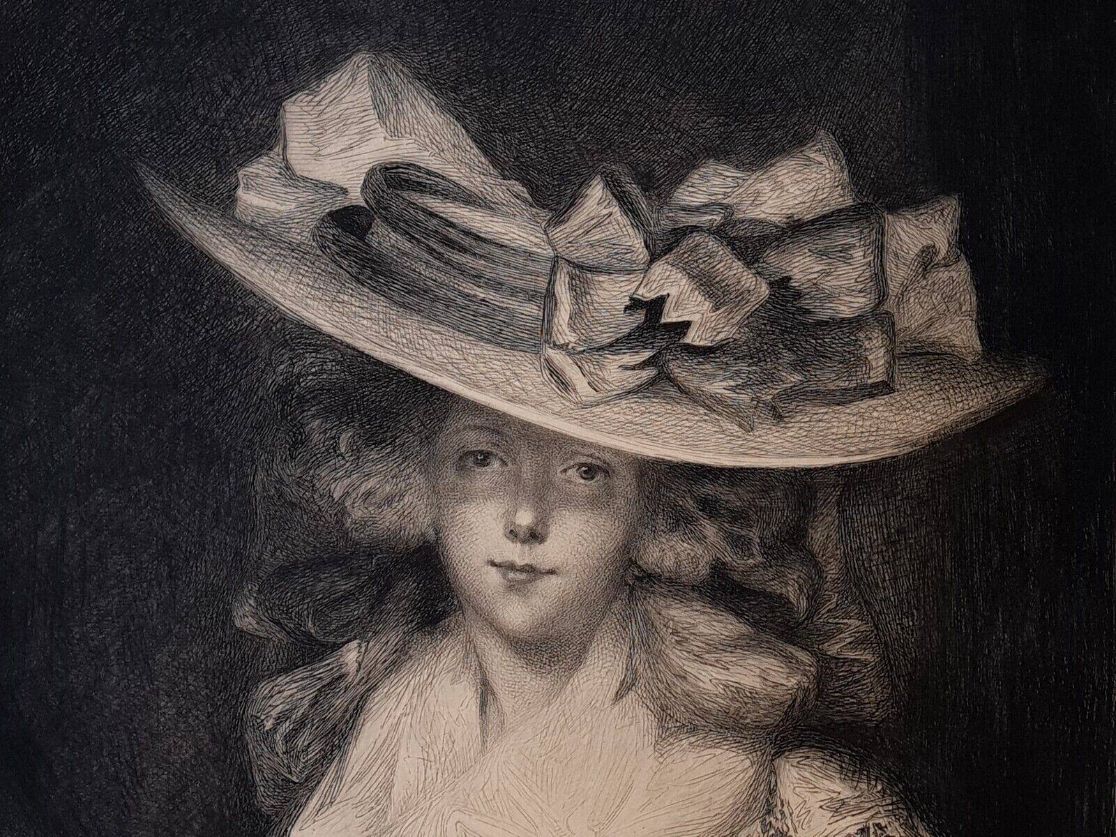 English engraving: Young woman with a hat, signed Waltner, dated 1880 SC265