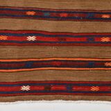 Turkish Striped Red Brown Vintage Kilim Rug, 154x246Cm