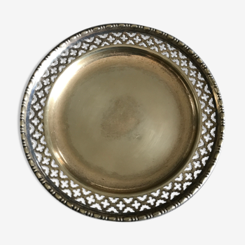 Assiette de présentation en métal argenté bordures à motifs ajourés - 21 cm