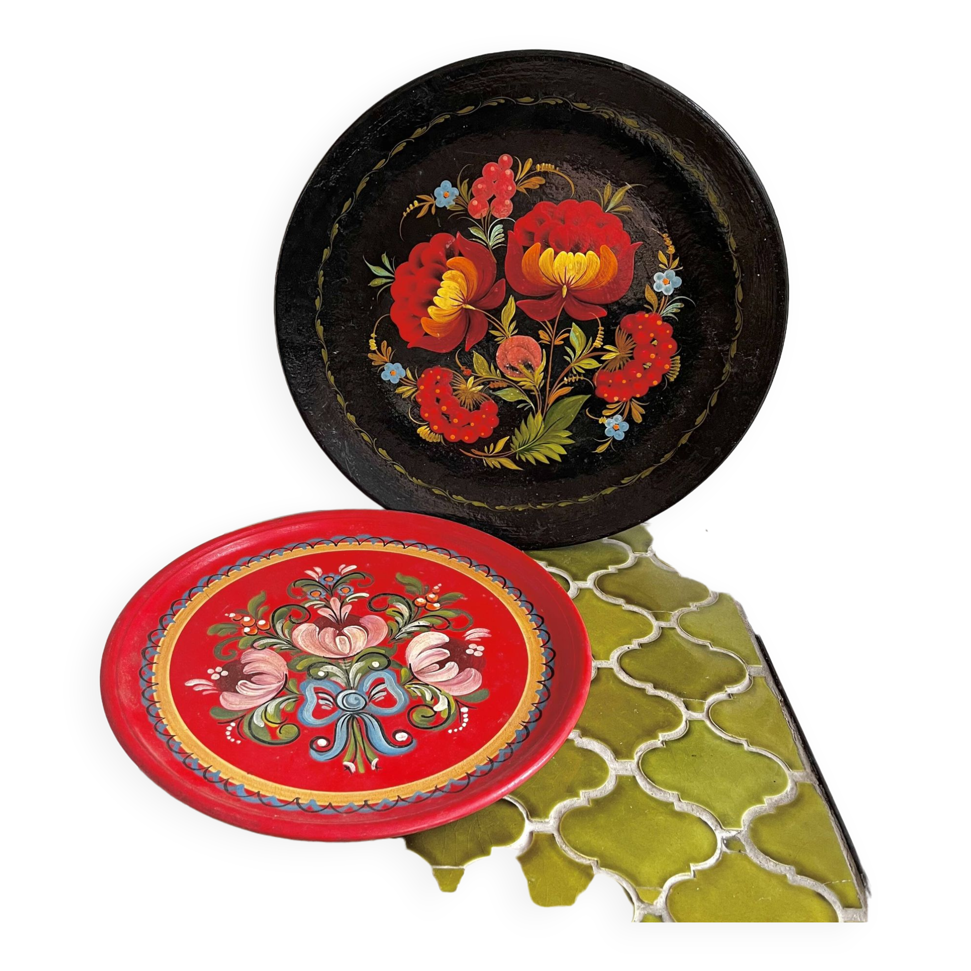 Hand-painted decorative wooden plates