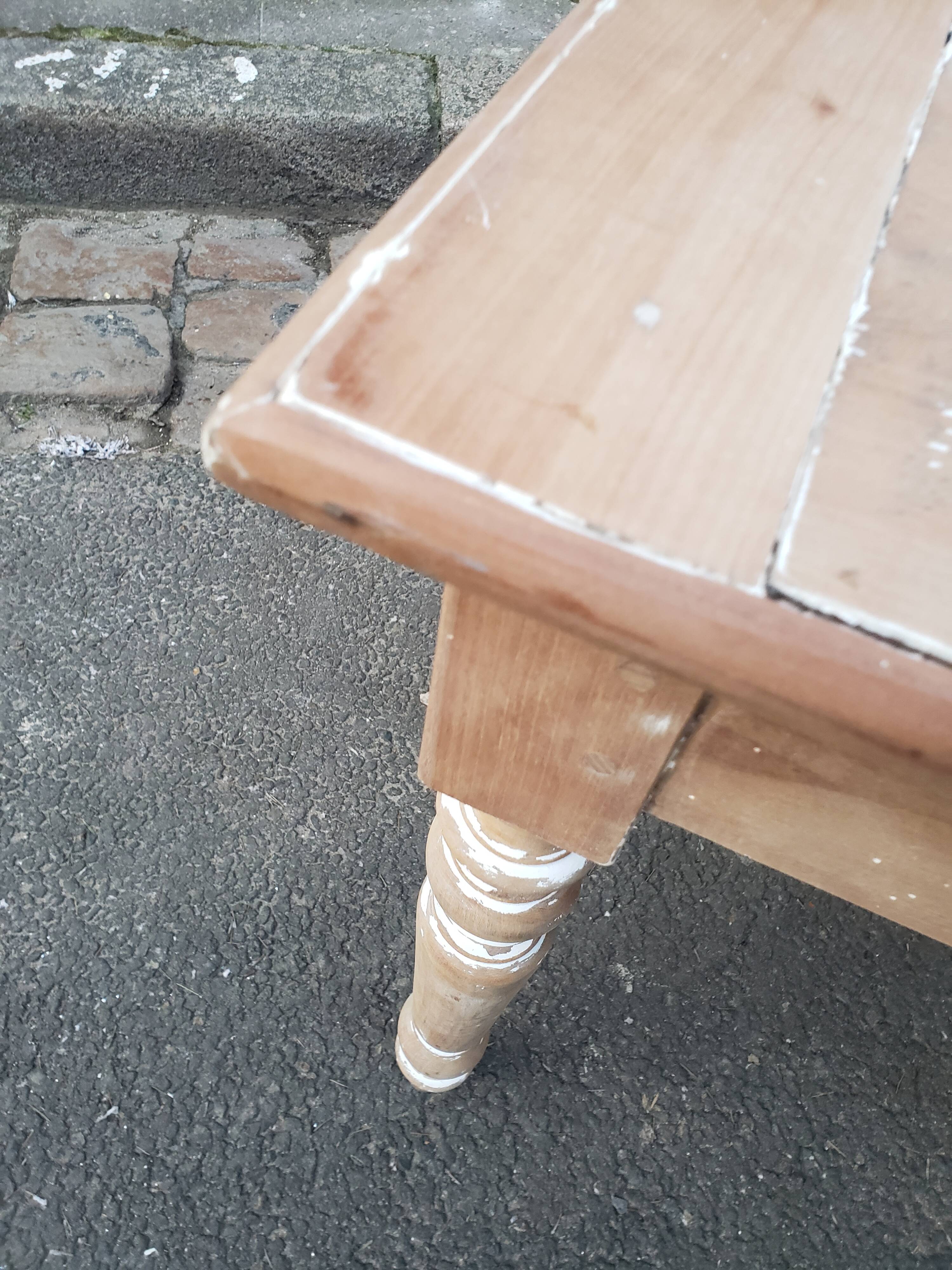Old patina farm table turned feet