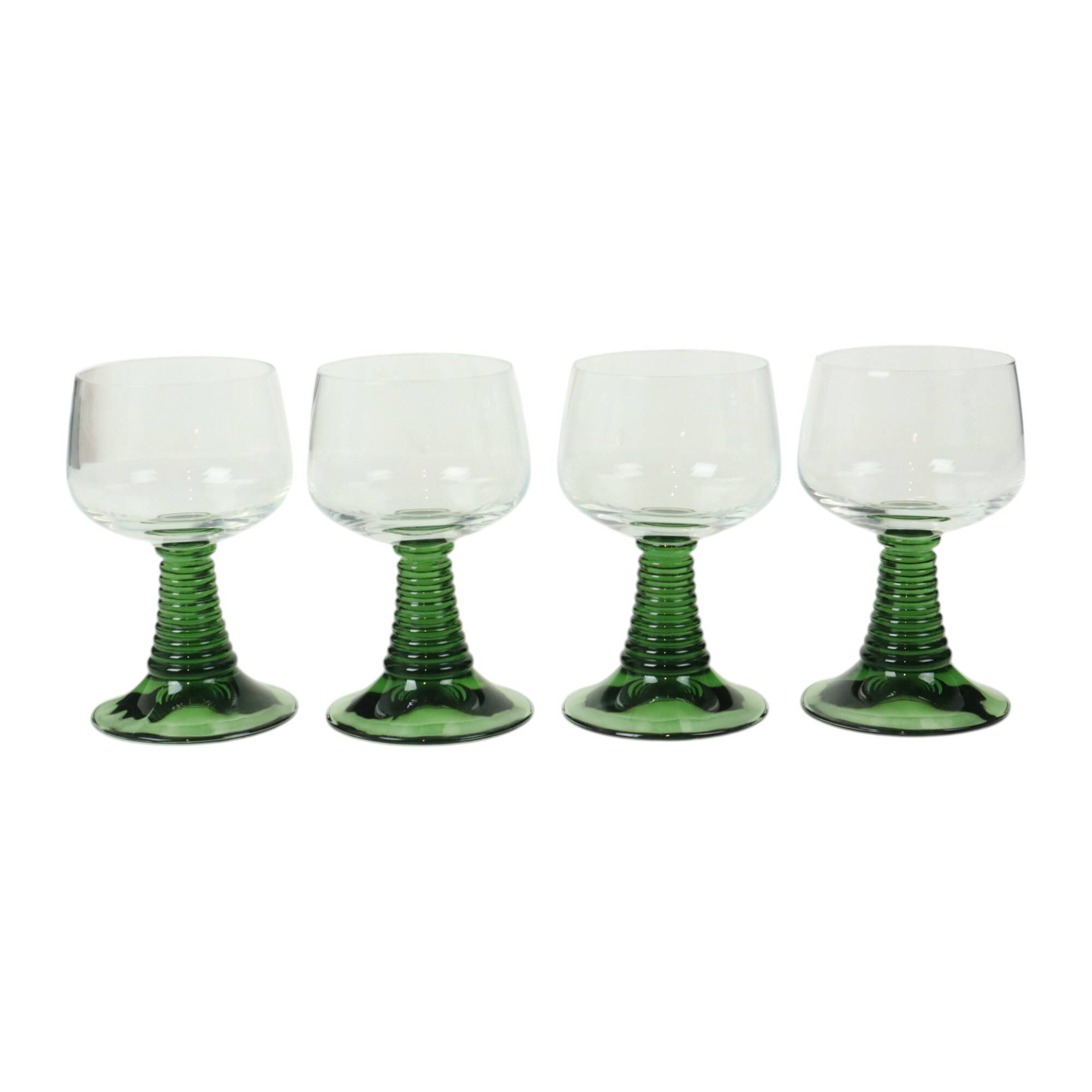 Set of 4 Vintage Luminarc Roemer Wine Glasses Green Ribbed Base