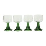 Set of 4 Vintage Luminarc Roemer Wine Glasses Green Ribbed Base
