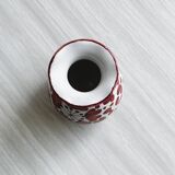 Small Italian Hand Painted Ceramic Vase, Vintage Red Floral Pattern