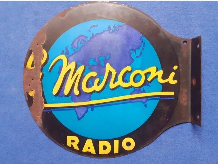 Old enamel plate gramophone the voice of his master radio marconi pathé
