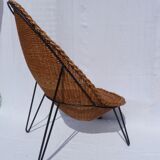 Wicker and metal egg armchair