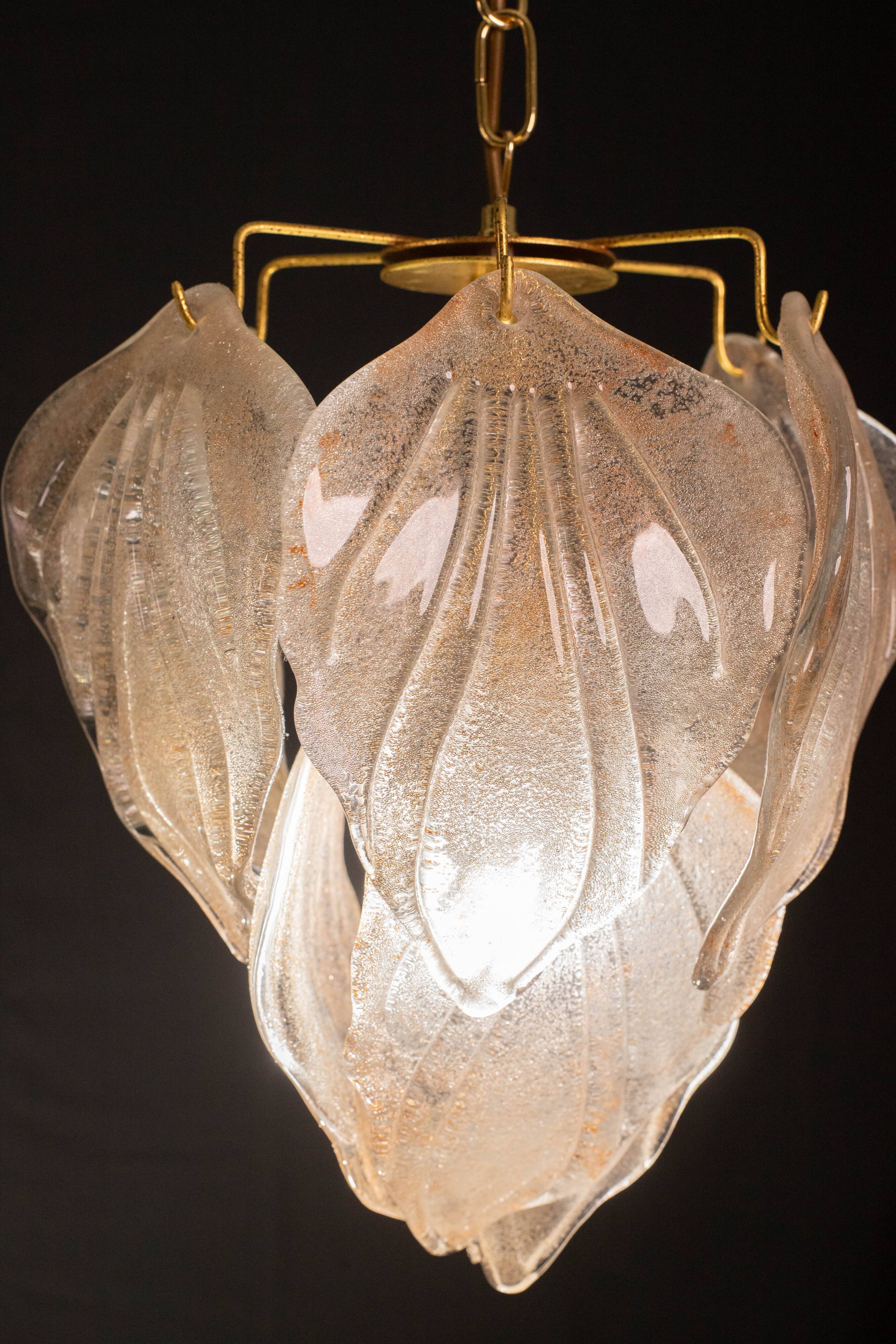 Gorgeous vintage Murano chandelier with leaves of orange and pink highlights