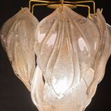 Gorgeous vintage Murano chandelier with leaves of orange and pink highlights