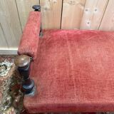 Napoleon III bench in turned wood and velvet