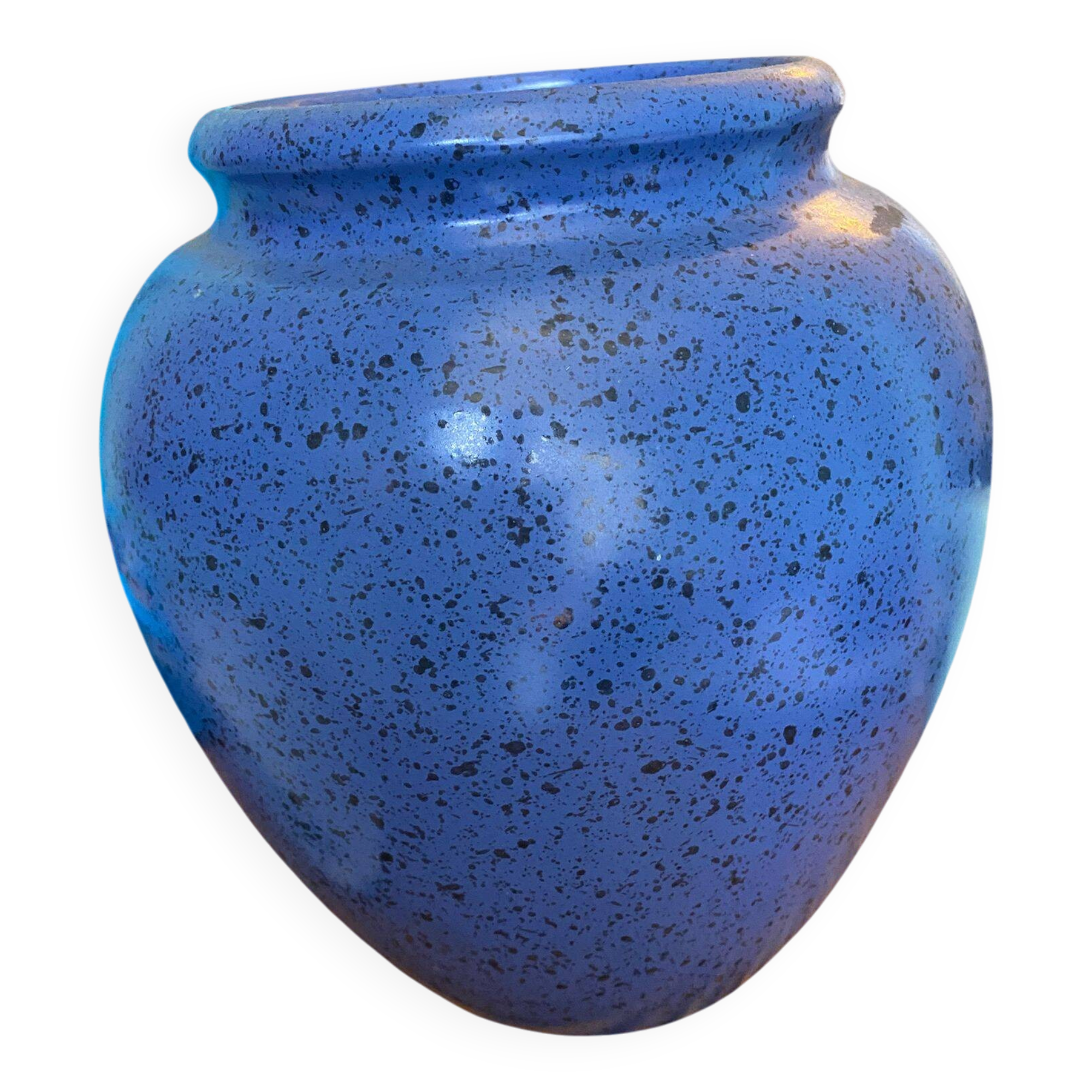 Large speckled blue ceramic vase