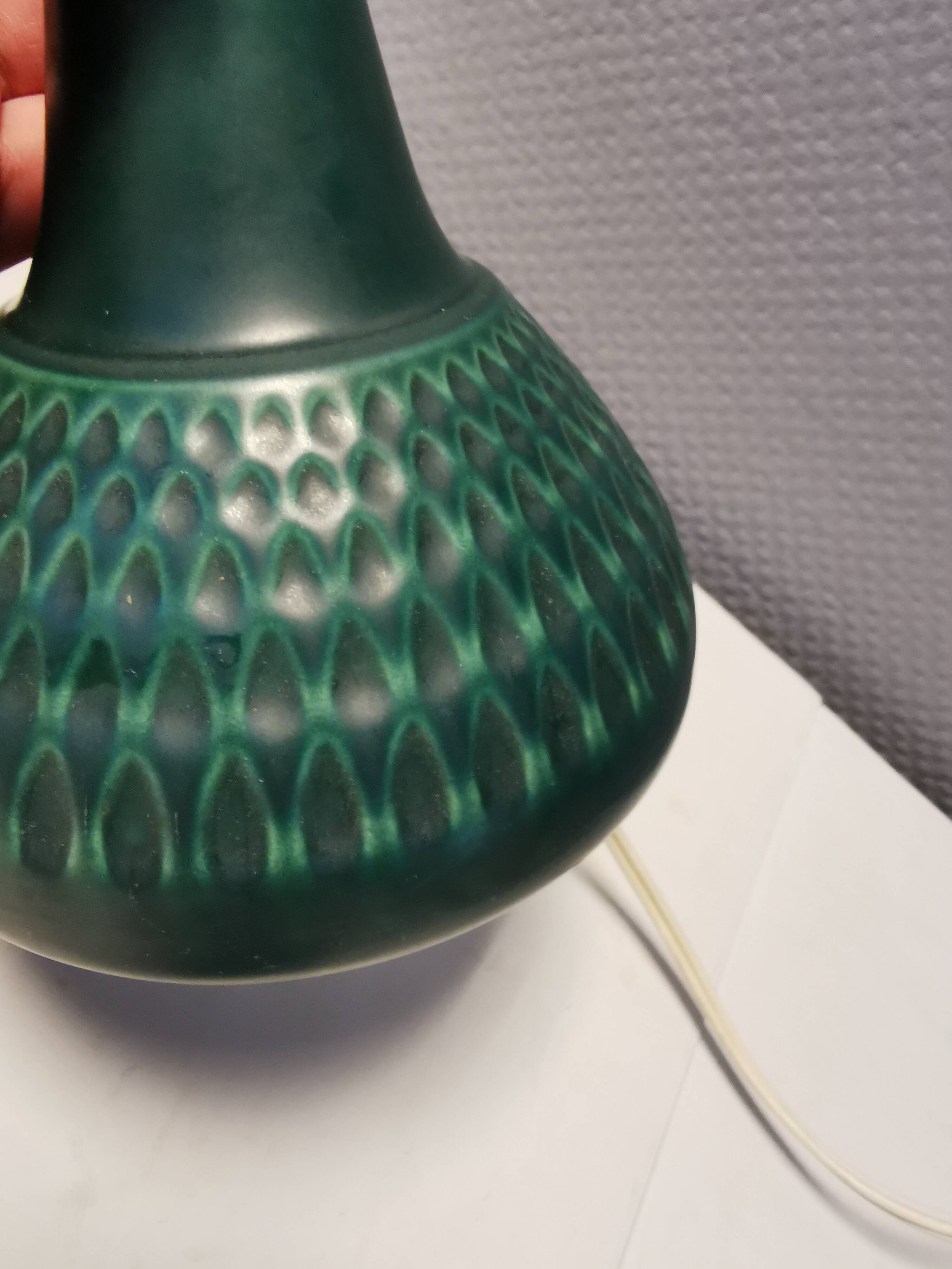 Beautiful table lamp in green/blue ceramic, Danish from the 1970s.