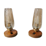 Lampes en bois avec capot en verre doré, années 70