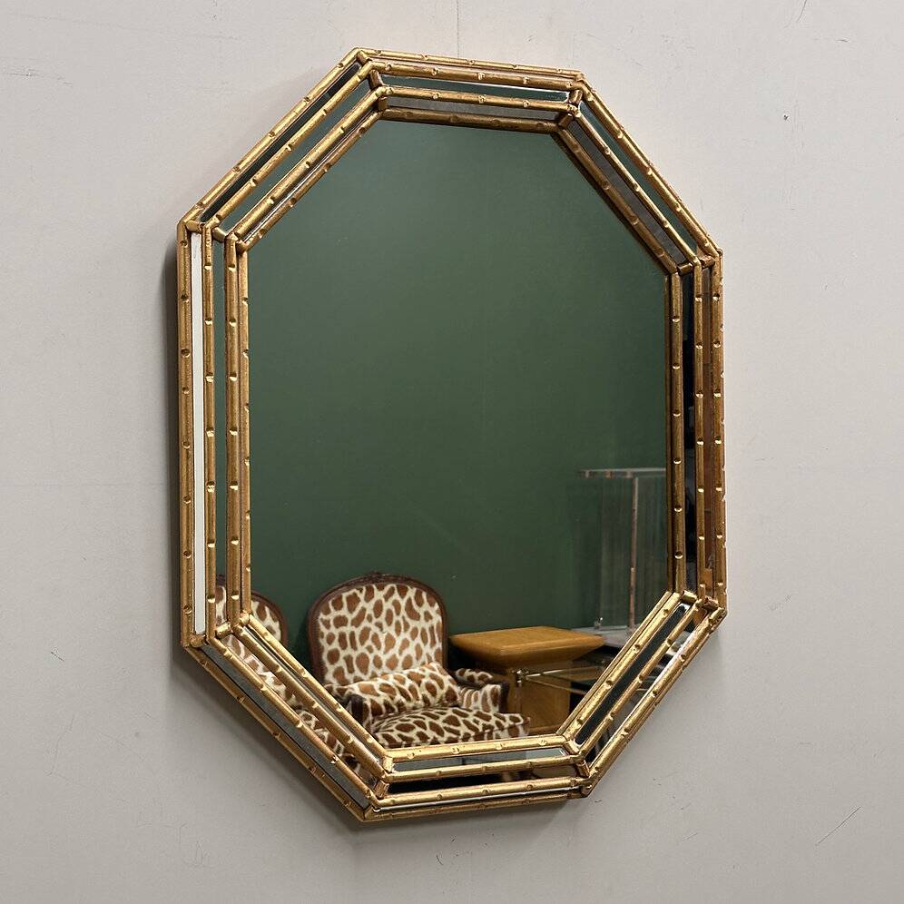 Vintage faux bamboo gilt mirror, 1980s.