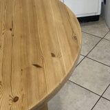 Round table 117cm extendable with a solid pine extension, vintage from the 1970s.