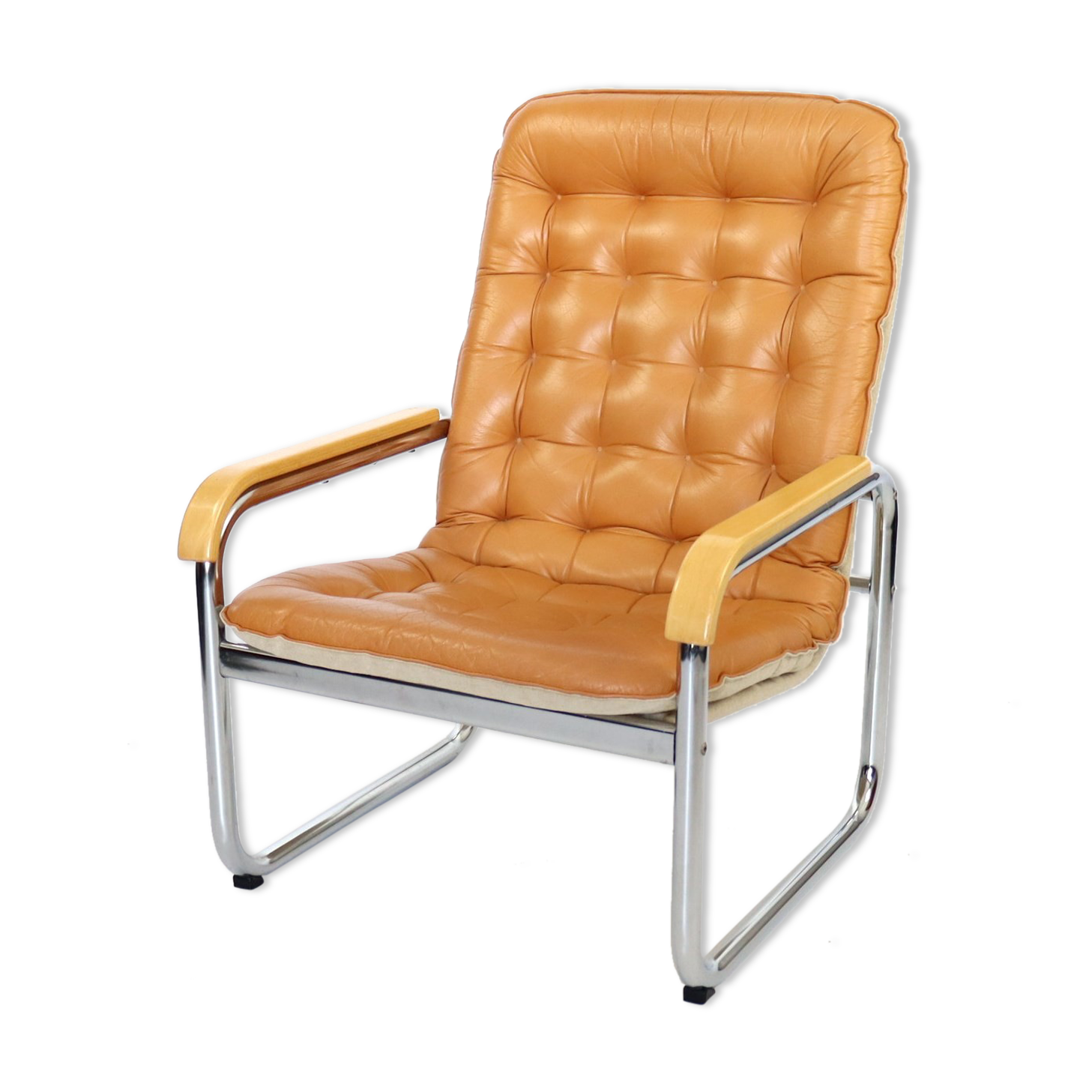 Leather and chrome armchair 70s