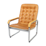 Leather and chrome armchair 70s