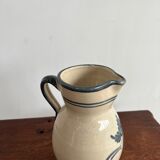 Off-white glossy ceramic decanter, hand-painted gray blue patterns H:20cm