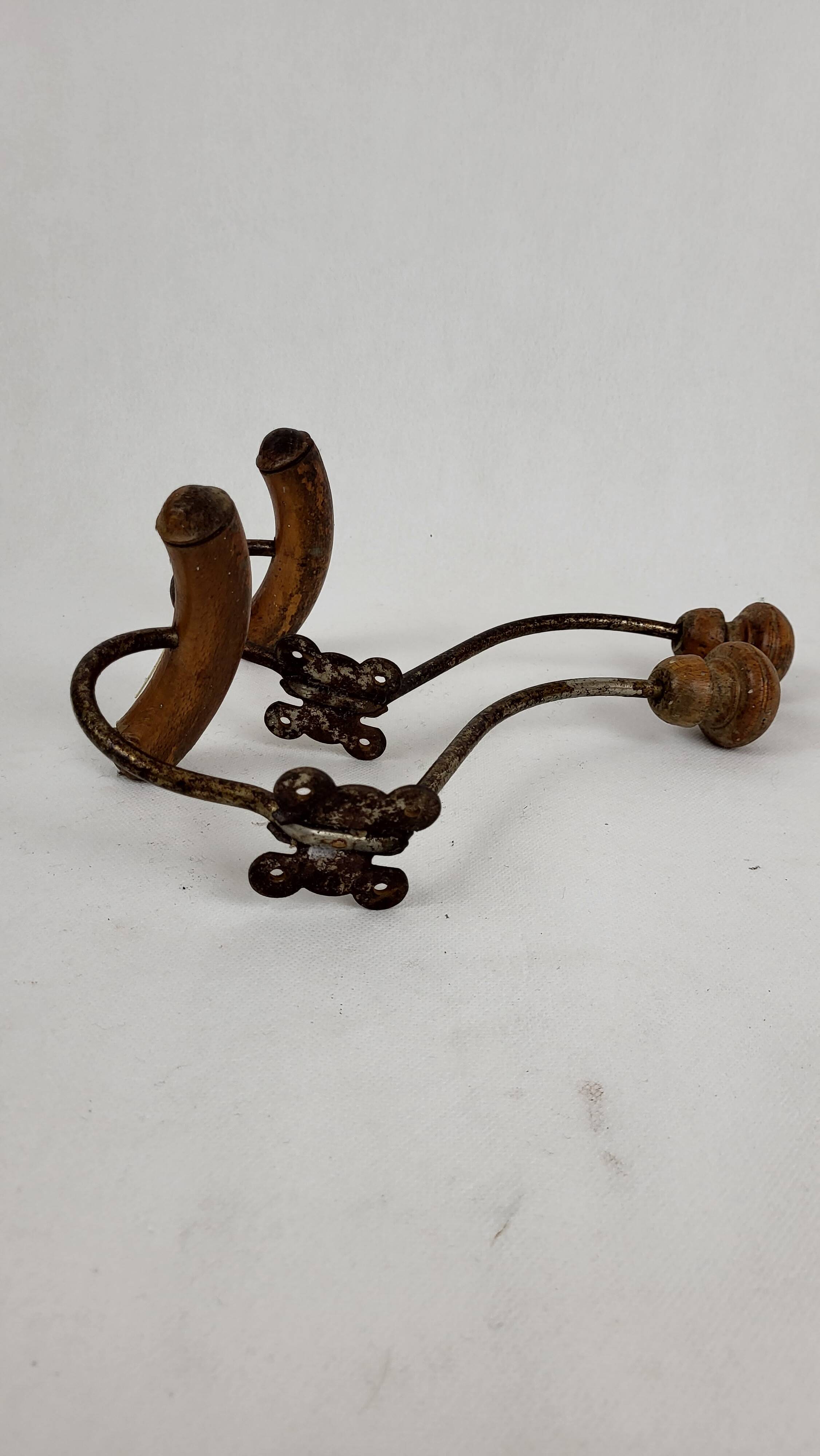 2 wooden & metal coat hooks 1900