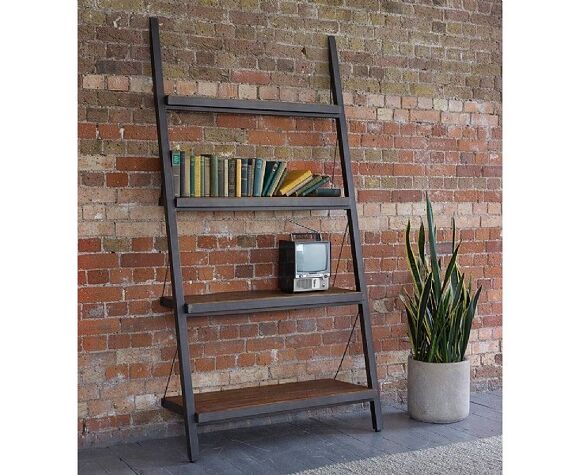 Handcrafted reclaimed wood and antiqued metal bookcase/TV unit