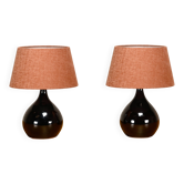 Lampes de table en céramique moderne scandinave émaillées brun foncé, Danemark années 1960.