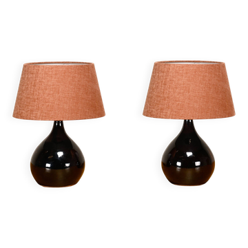 Scandinavian Modern Ceramic dark brown glazed Table Lamps, Denmark 1960s