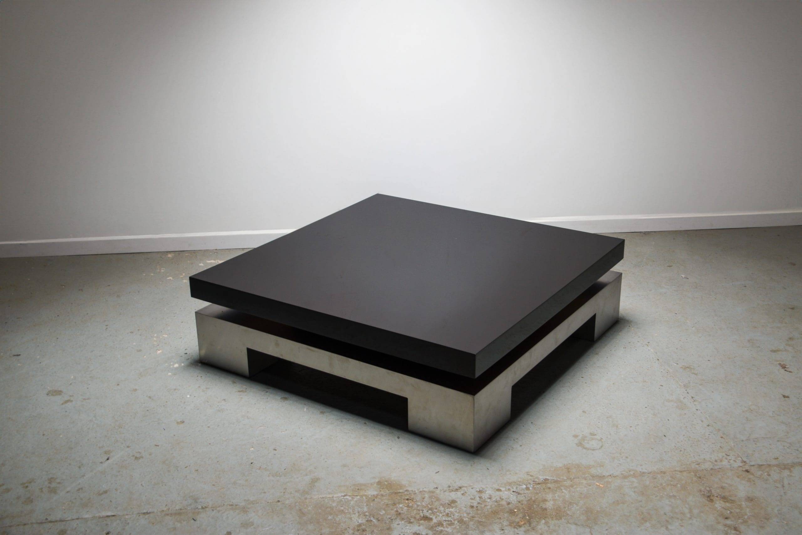 Nadine Charteret high gloss black and brushed metal coffee table circa 1970