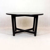 Table basse ronde en bois restaurée, Tchécoslovaquie, années 1970