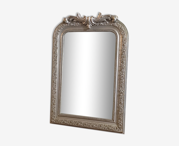 Miroir cadre bois plâtre stuc gris patiné