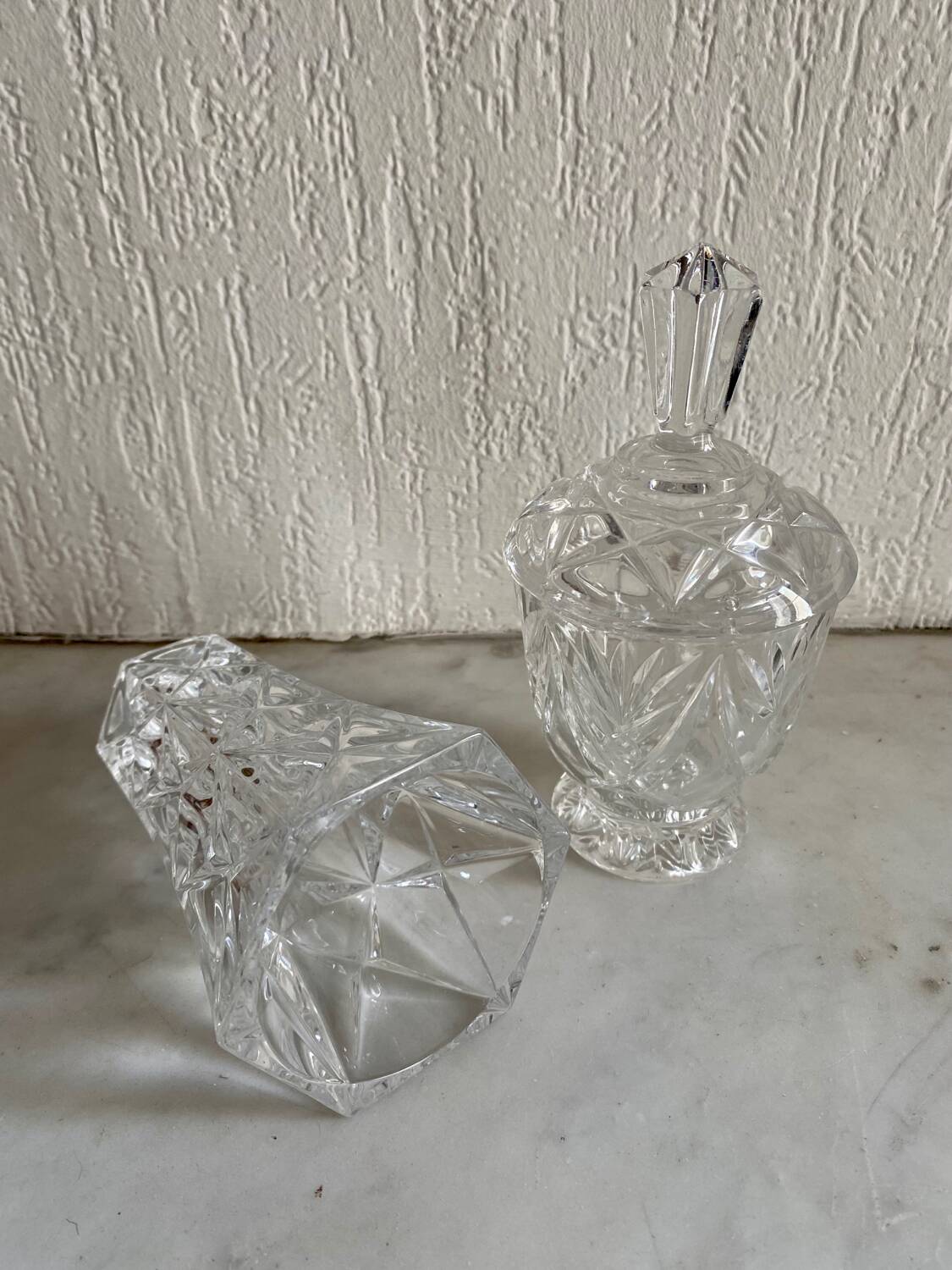 Vintage chiseled glass candy dish