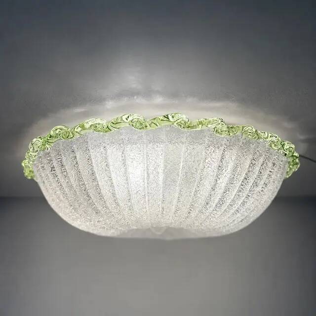 Italian White Graniglia Budinomurano Glass Flush Mount by Simoeng