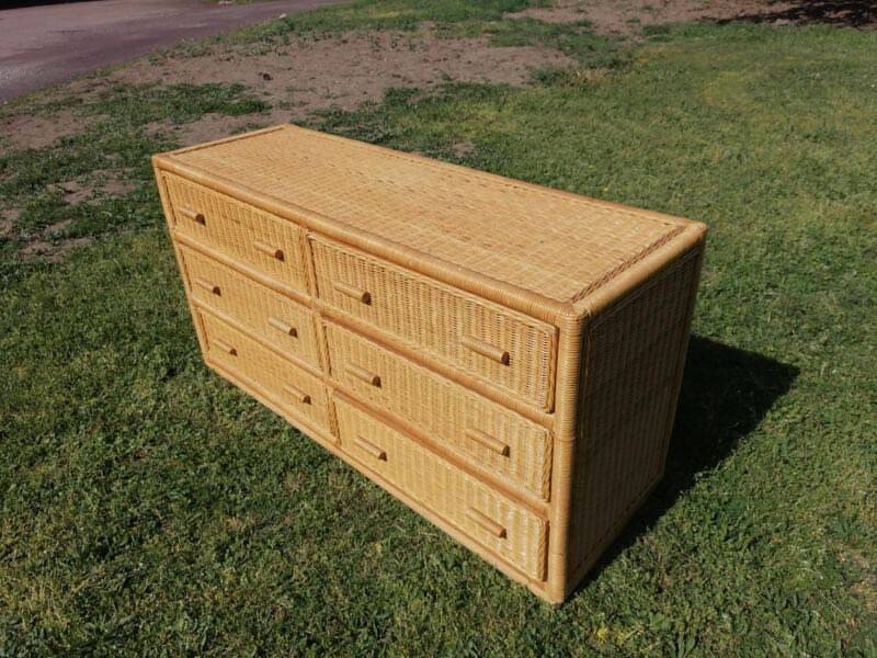 Rattan bamboo chest of drawers 1970 vintage