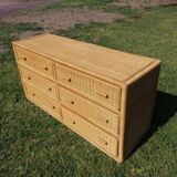 Rattan bamboo chest of drawers 1970 vintage