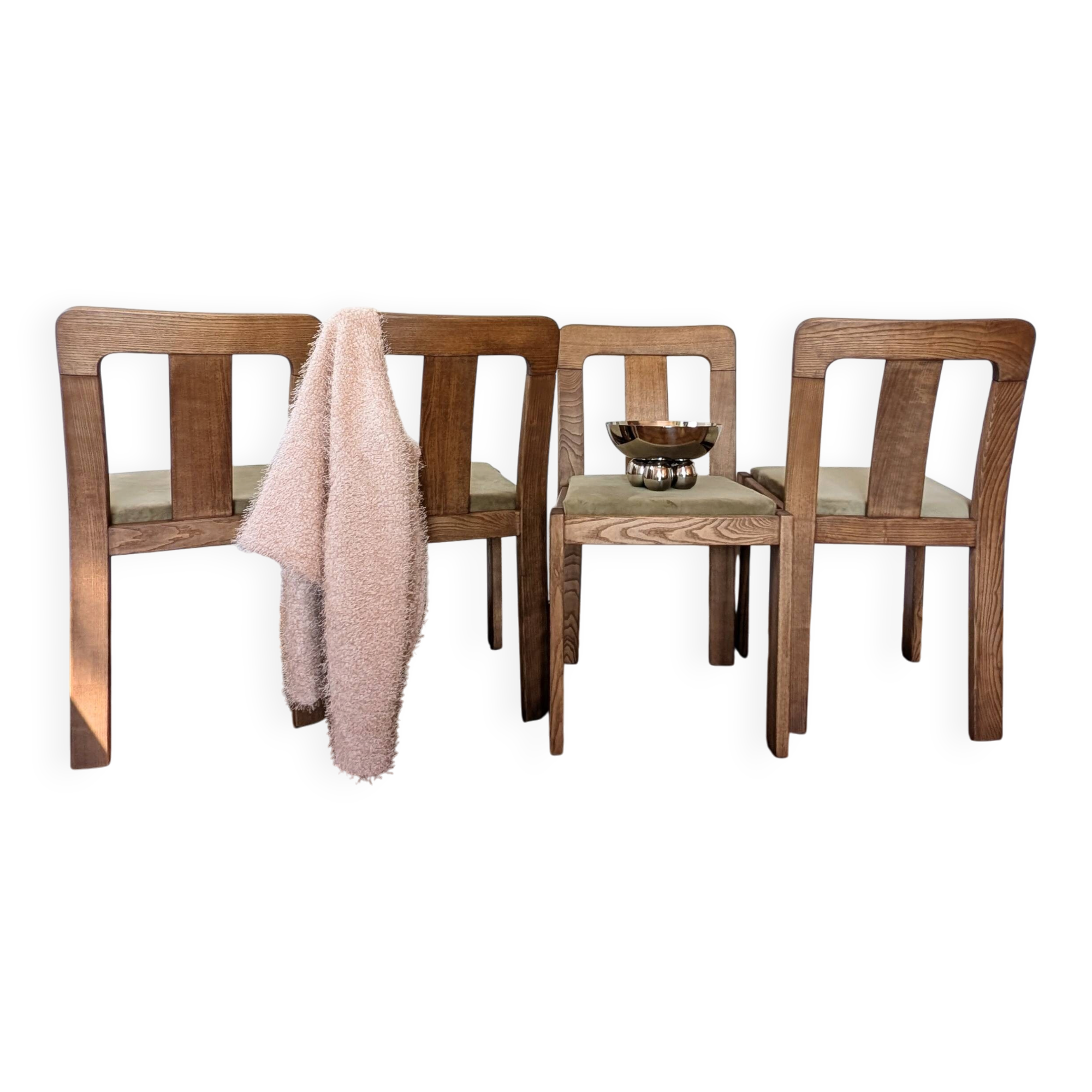 Vintage mahogany chairs – sage green velvet – German design