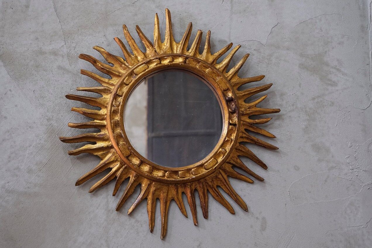 Mid-century italian wooden sun mirror, 1950s
