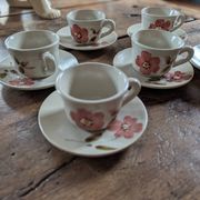Saint-Amand Camelia – 6 hand-painted cups and saucers – 1950s/1960s