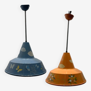 Ensemble de 2 pendentifs lumineux en métal peint à la main vintage italien