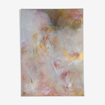 Some Day Soon - Modern Abstract Art Canvas, gold and nude/pink, Acrylic, 50 x 70cm, unique piece