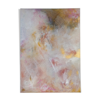 Some Day Soon - Modern Abstract Art Canvas, gold and nude/pink, Acrylic, 50 x 70cm, unique piece