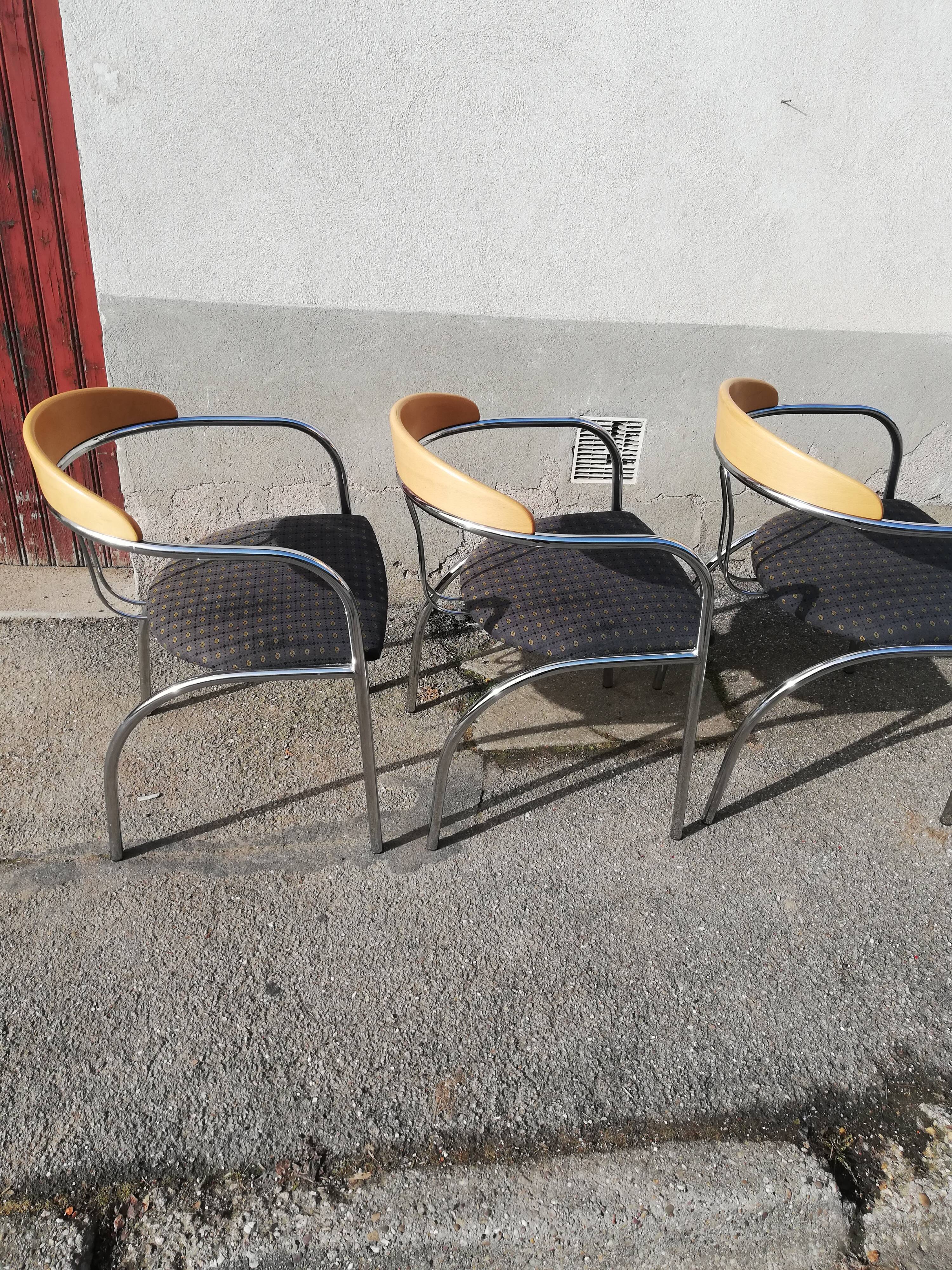 Set de 3 chaises vintage tissu bleu