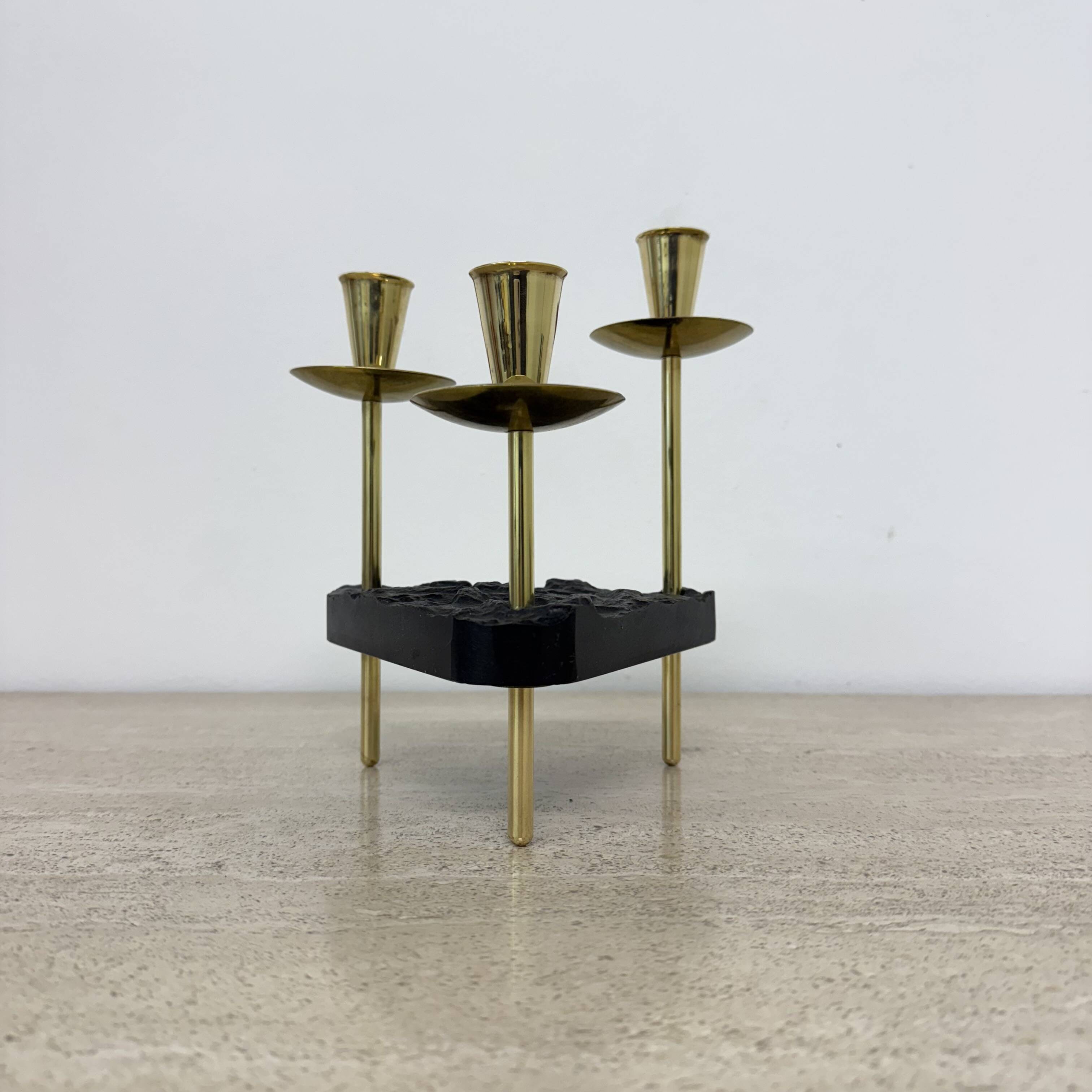 Mid century candle holder brass and lucite , 1970s