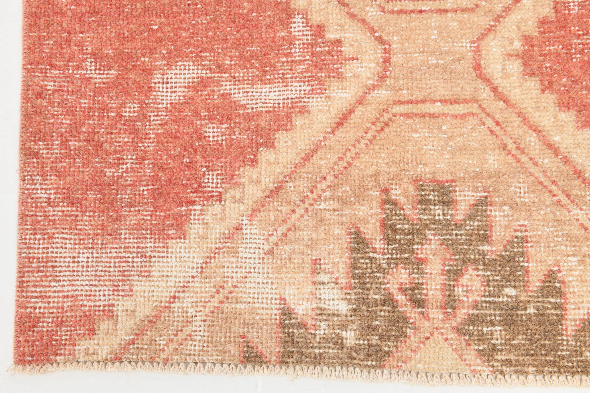 3x11 Faded Pink & Brown Vintage Ruuner, Turkish Wool Runner Rug, 91x328Cm