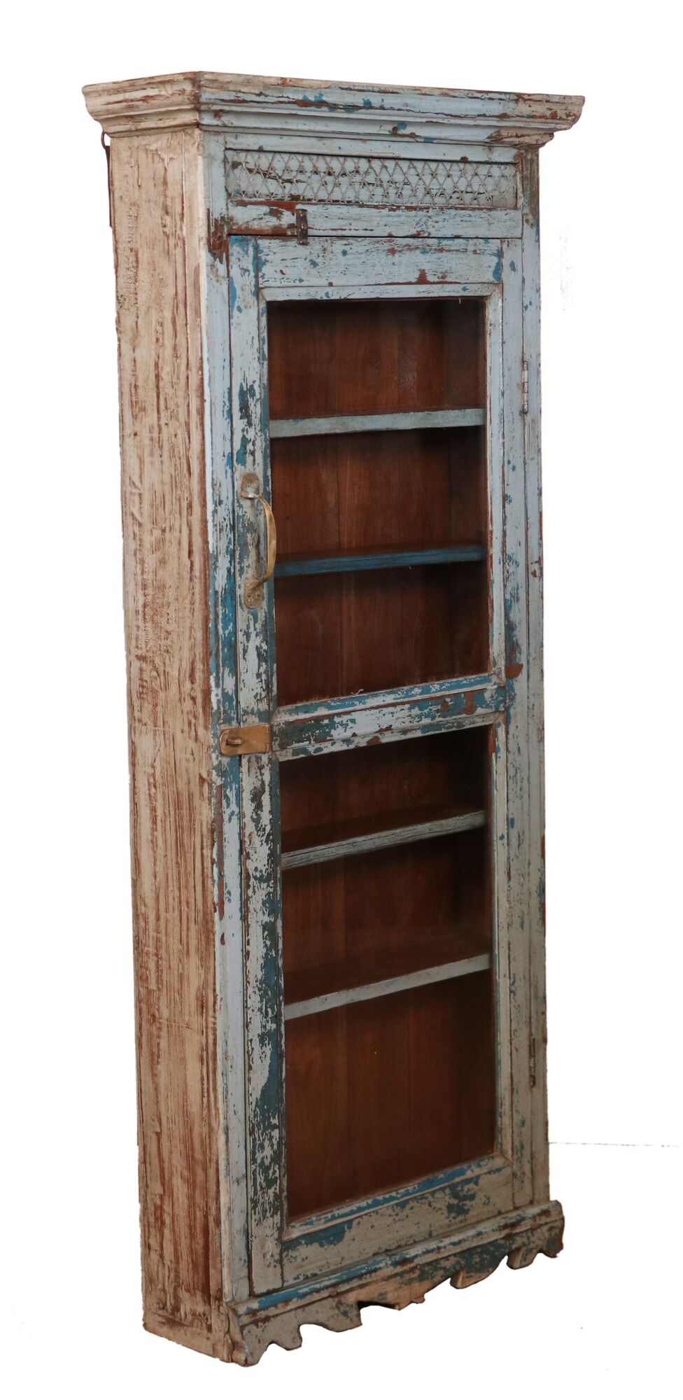 Old art deco wall showcase in burmese teak original blue-gray patina