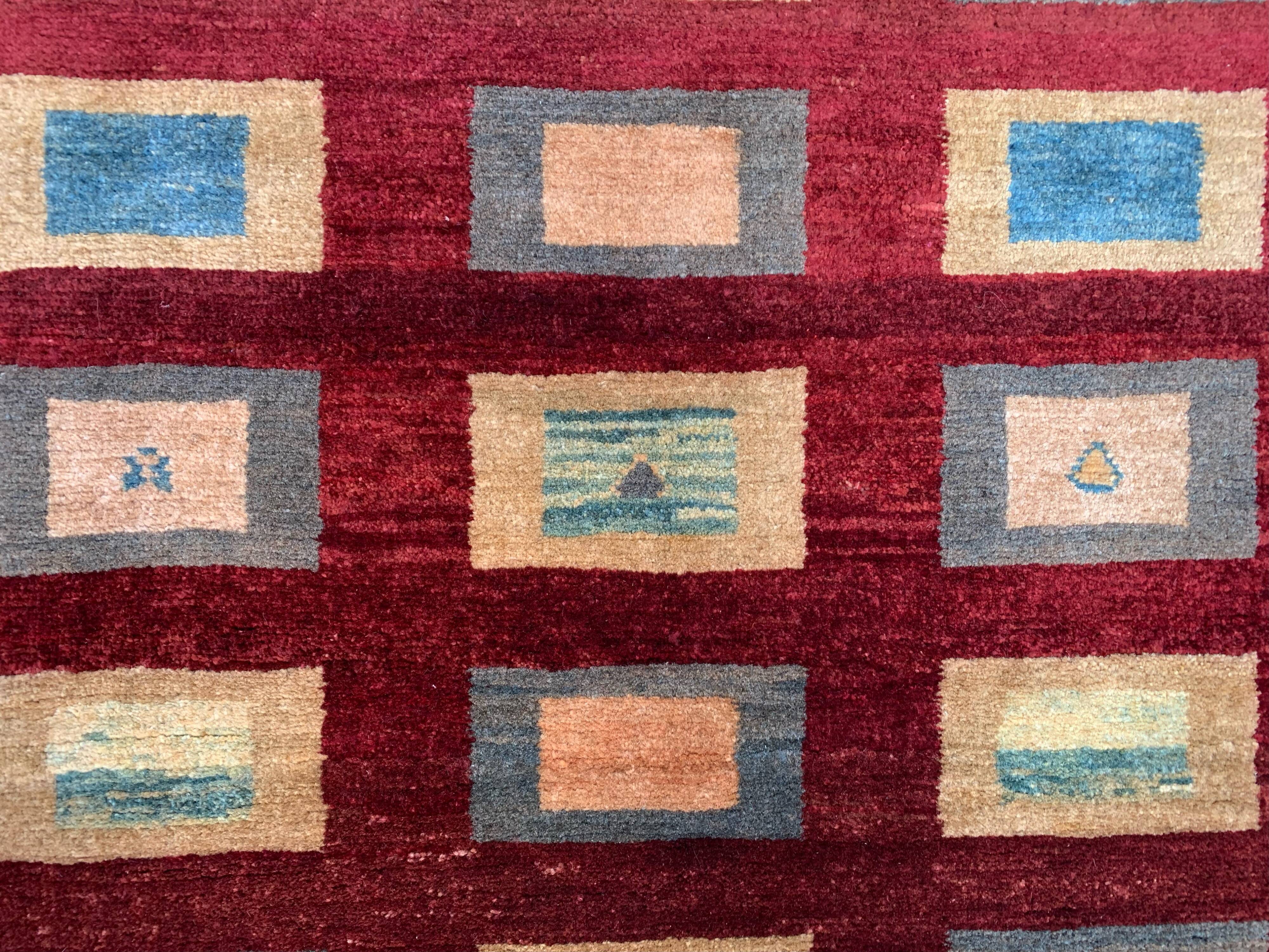 Afghan chobi art deco rug 183x173 cm, square tribal handmade,wool, beige