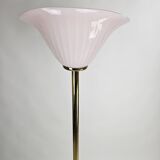 Italian floor lamp with pink Murano glass and brass foot