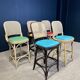 Set of 5 high chairs in light wood and dark wood with canework