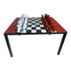 Chess set with ceramic board and pieces.