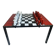 Chess set with ceramic board and pieces.