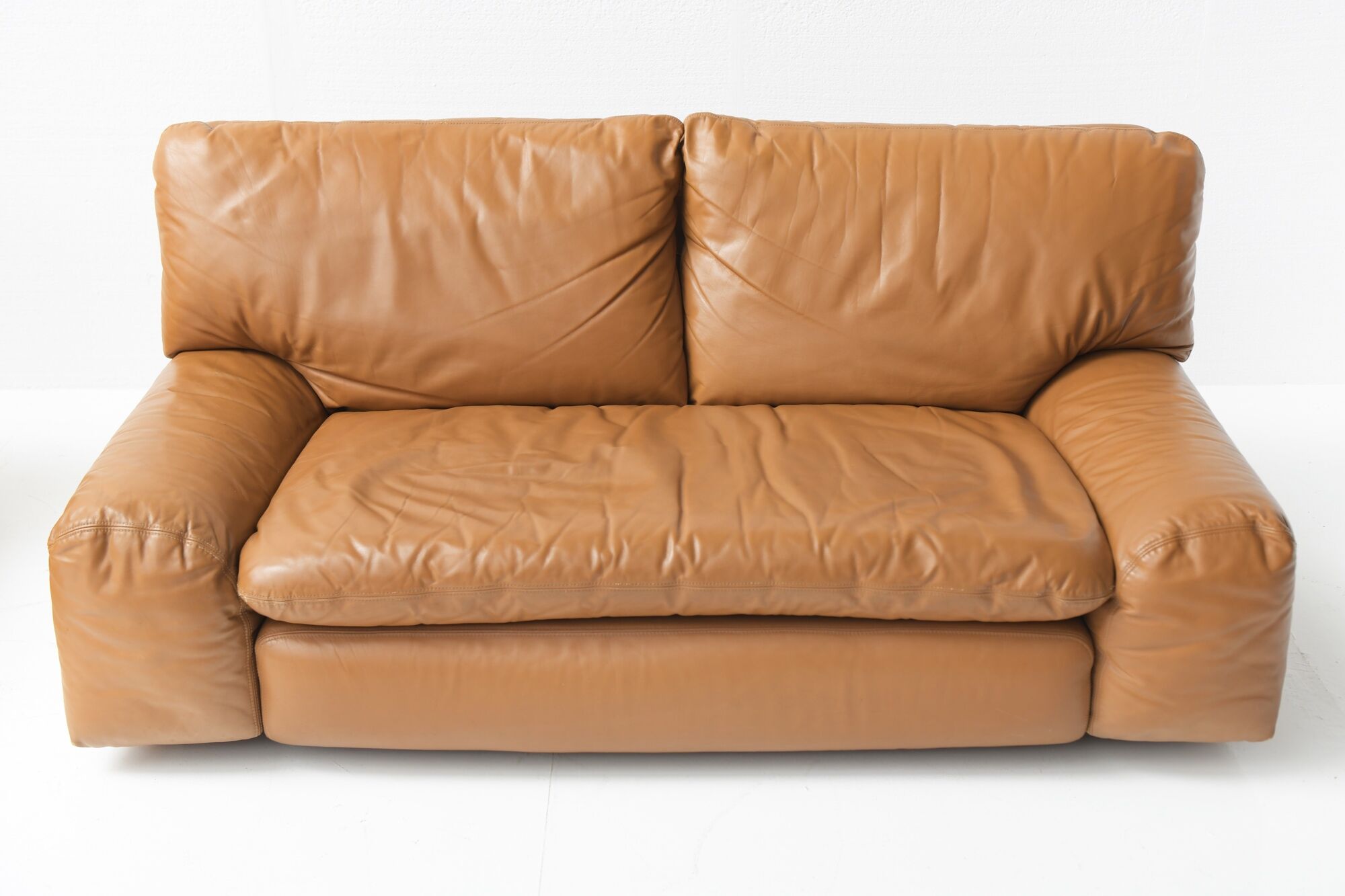 Bengodi vintage cognac leather sofas design Cini Boeri for arflex italy